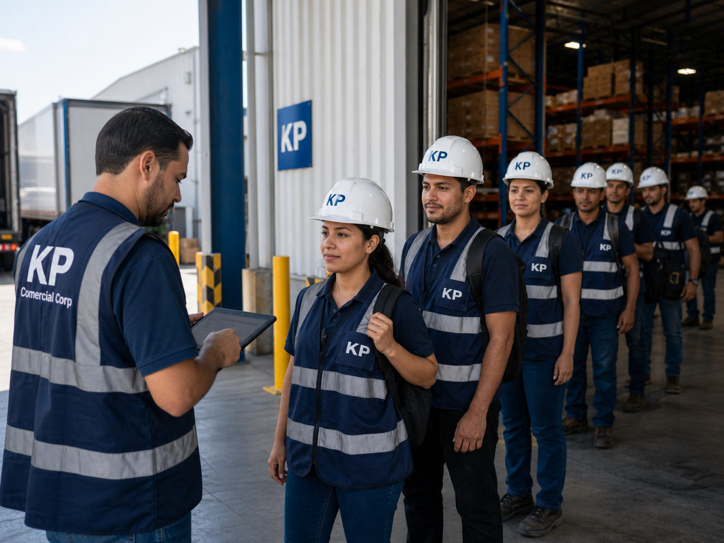Equipo KP registrandose antes de iniciar un turno logistico